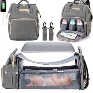 Gray Multi-Function Diaper Bag with Changing Station